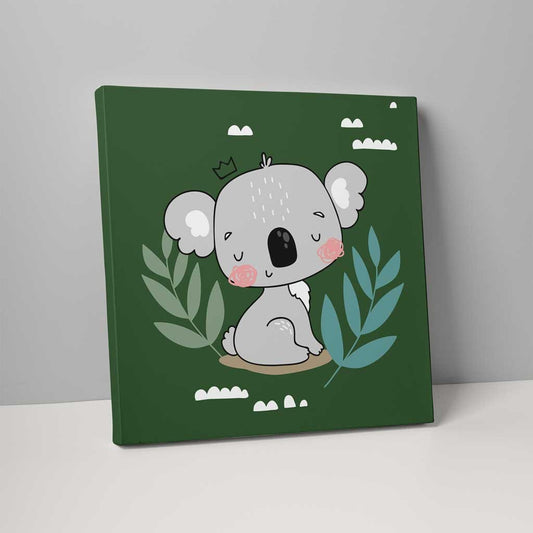 Koala Jungle Canvas Wall Art in Dark Green and Gray