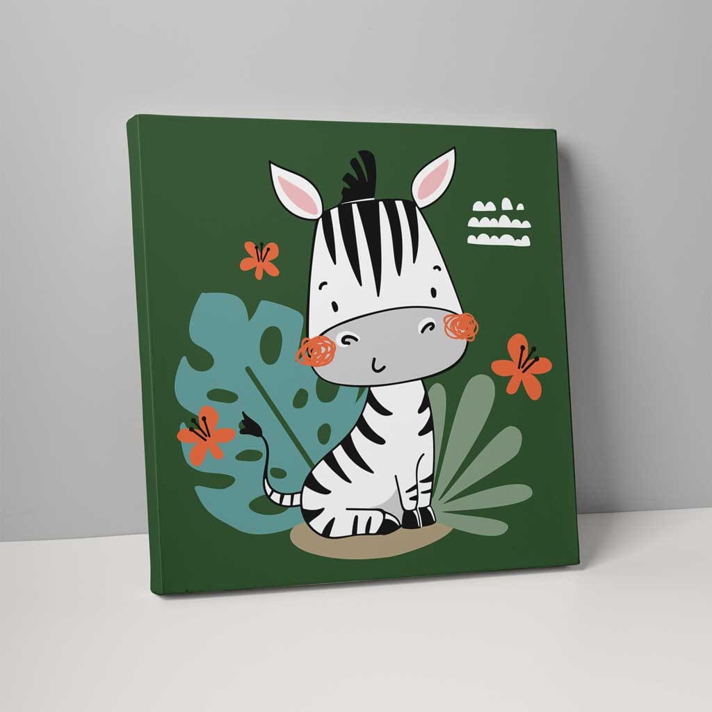 Boho Zebra Canvas Wall Art in Dark Green and Black