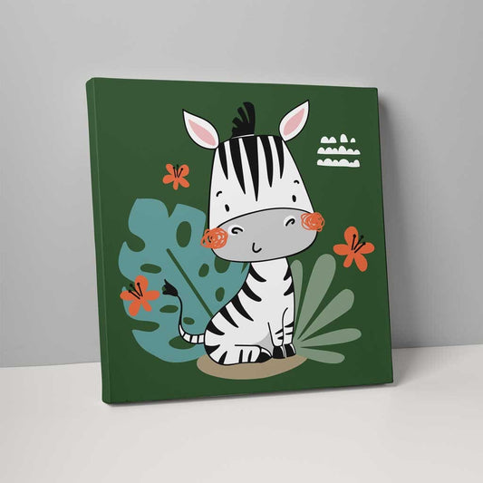 Boho Zebra Canvas Wall Art in Dark Green and Black