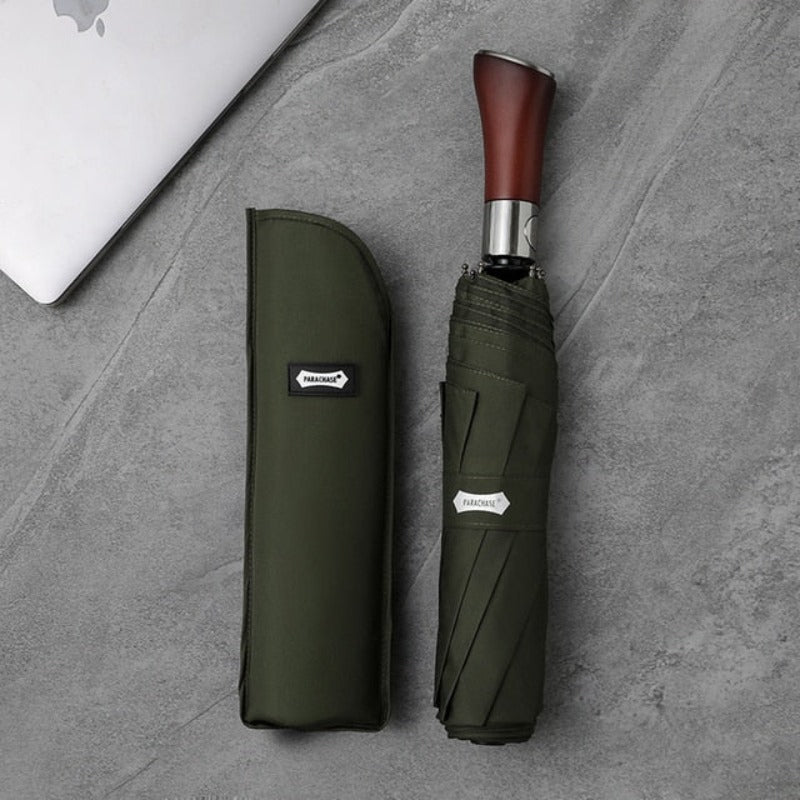 Auto-Open Umbrella with Wooden Handle in Classic Colors