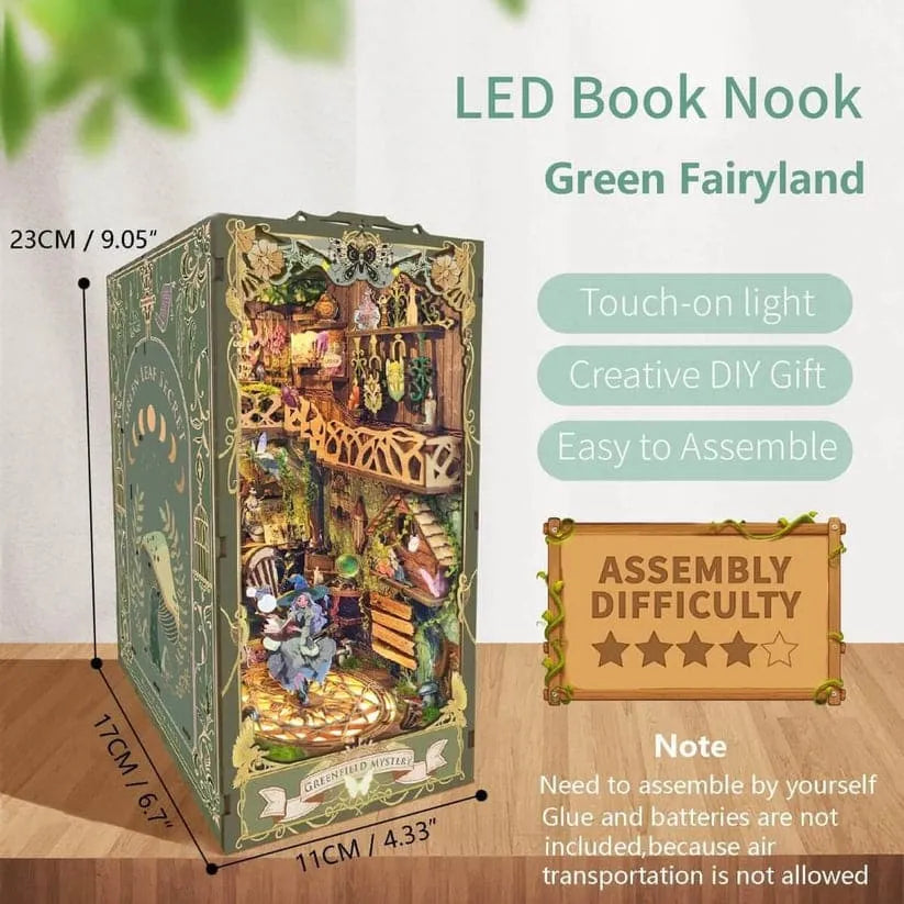 Green Fairyland DIY Book Nook Kit with LED Lights