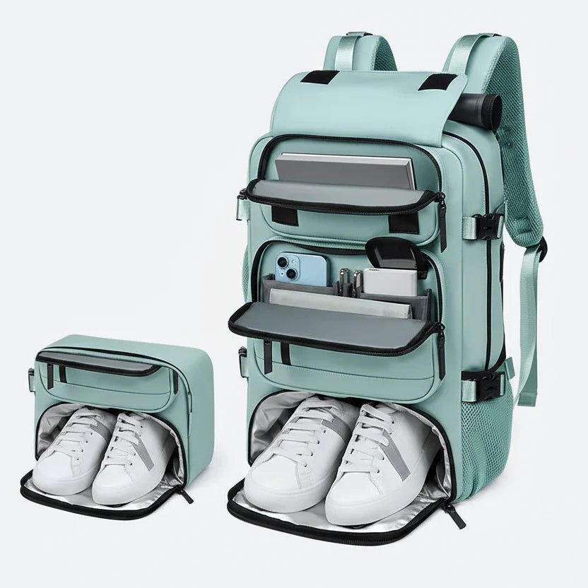 Waterproof Travel Backpack with USB Charging Port and Shoe Compartment