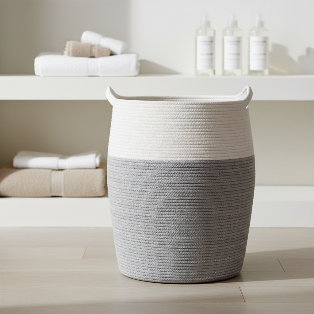 Large Woven Laundry Basket with Side Handles - Breathable Storage Solution