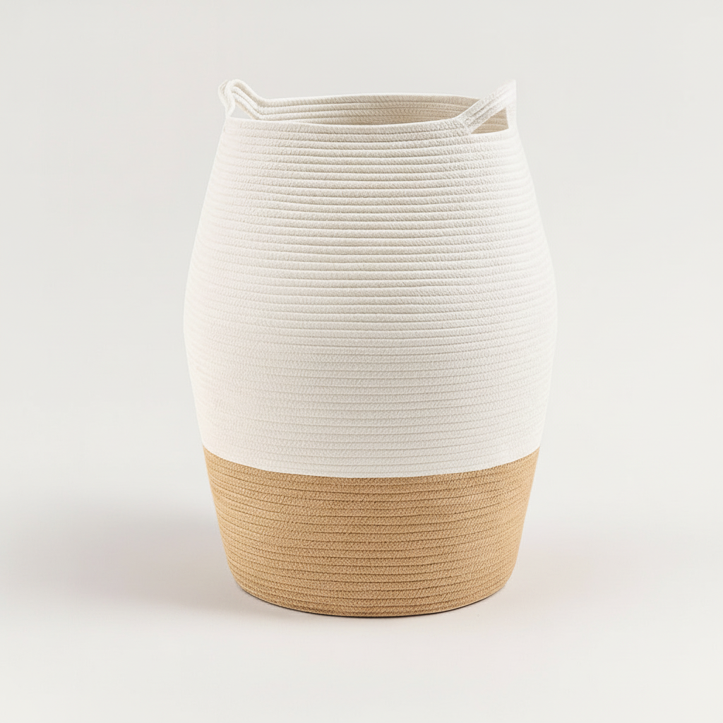 Large Woven Laundry Basket with Side Handles - Breathable Storage Solution