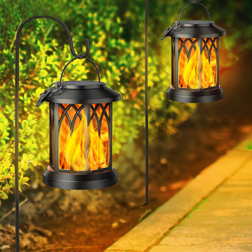 Solar Hanging Lanterns with Flickering Flame Effect - Weather Resistant (2-Pack)