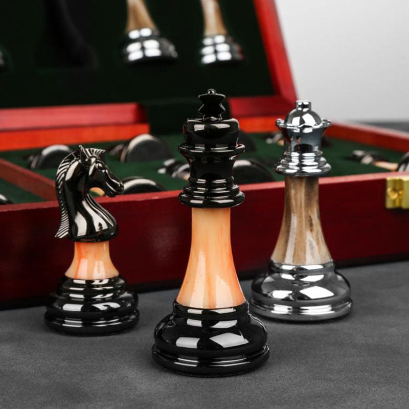 Luxurious Metal Chess Set with 45 cm Wooden Board