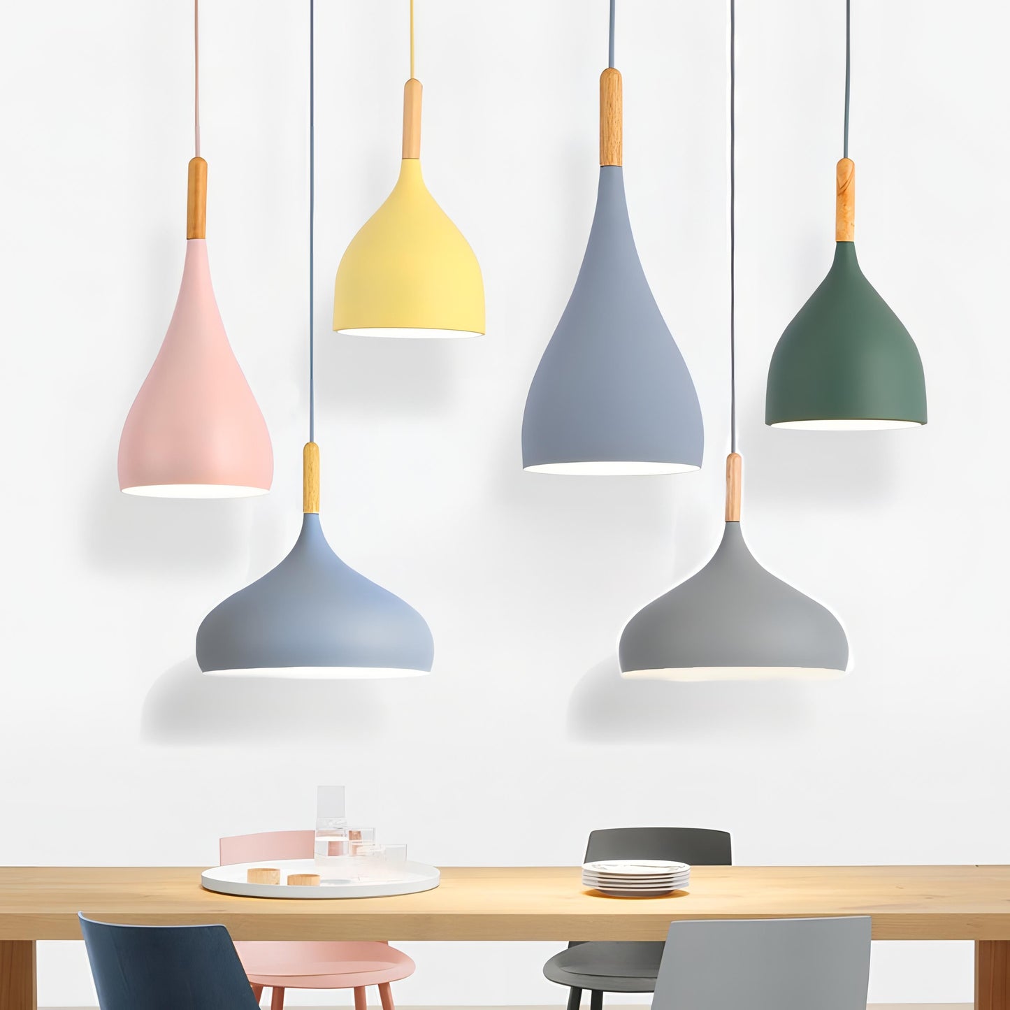 Modern Wooden Pendant Light - Scandinavian Drop Shape, Multiple Colors