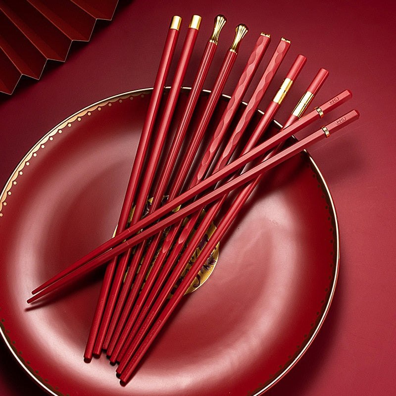 Luxe Alloy Chopstick Set with Elegant Design - 5 Pairs