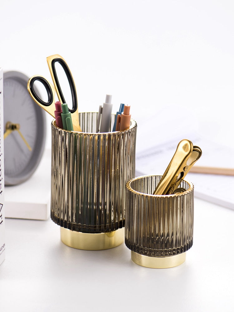Gold Foil Glass Makeup Organizer with Textured Finish