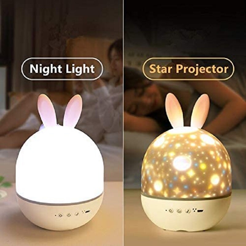 LED Bunny Projector Night Light with Starry Sky Effects