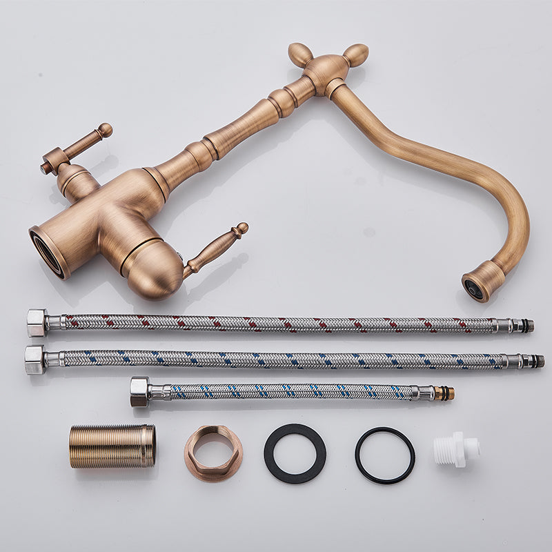 Classic Copper Kitchen Faucet with 360-Degree Swivel and Integrated Aerator