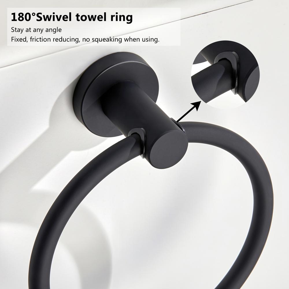 Black Round Towel Ring in Polished Chrome Finish, Rustproof 304 Stainless Steel
