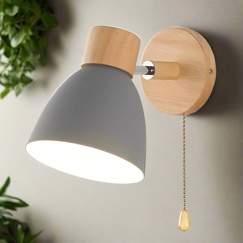 Wood Nordic Modern Hanging Wall Lamp with Pull Switch
