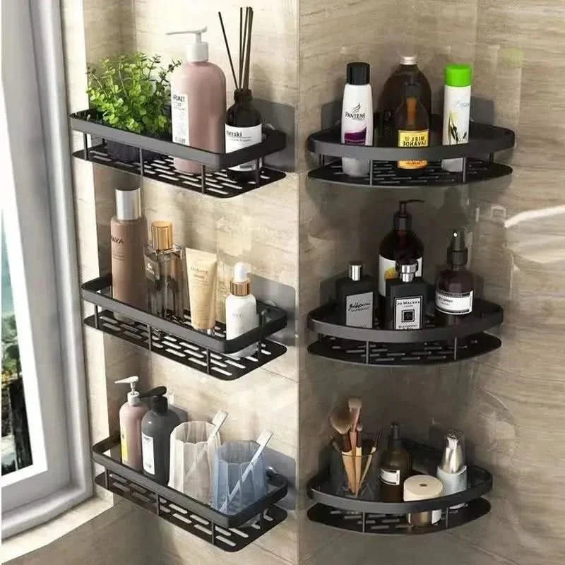 Corner Bathroom Stand with Two Shelves - No Drill Installation