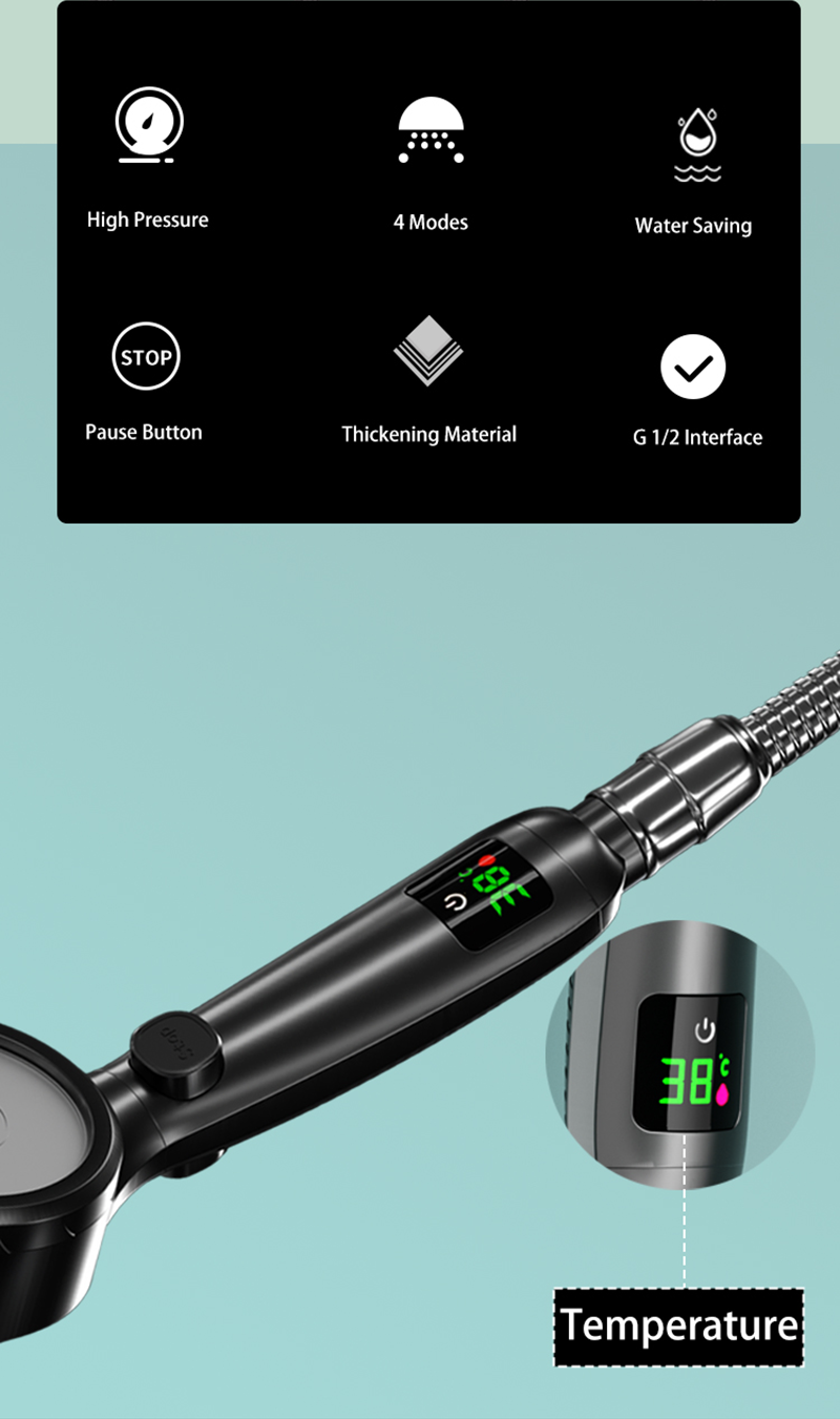 Shower Head with Built-in Temperature Display and Eco-Friendly Features
