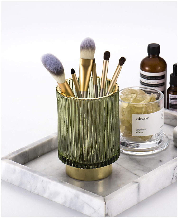 Gold Foil Glass Makeup Organizer with Textured Finish