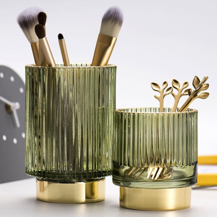 Gold Foil Glass Makeup Organizer with Textured Finish