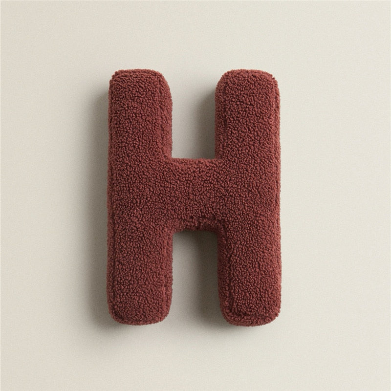 Alphabet Letter Fleece Pillow in Chestnut Brown and Cream