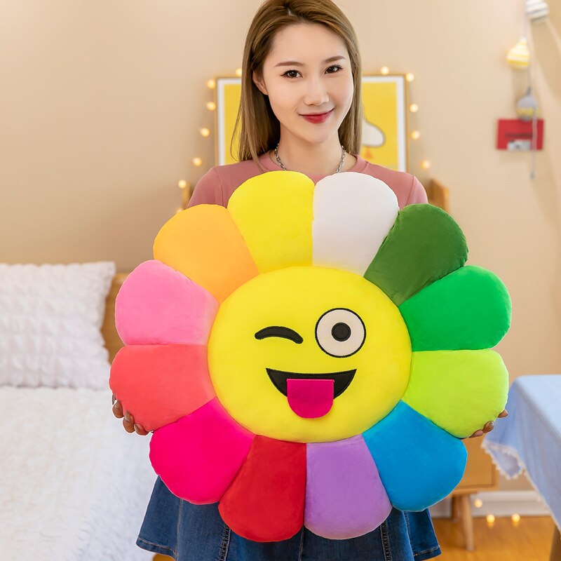 Colorful Round Sunflower Plush Seat Cushion