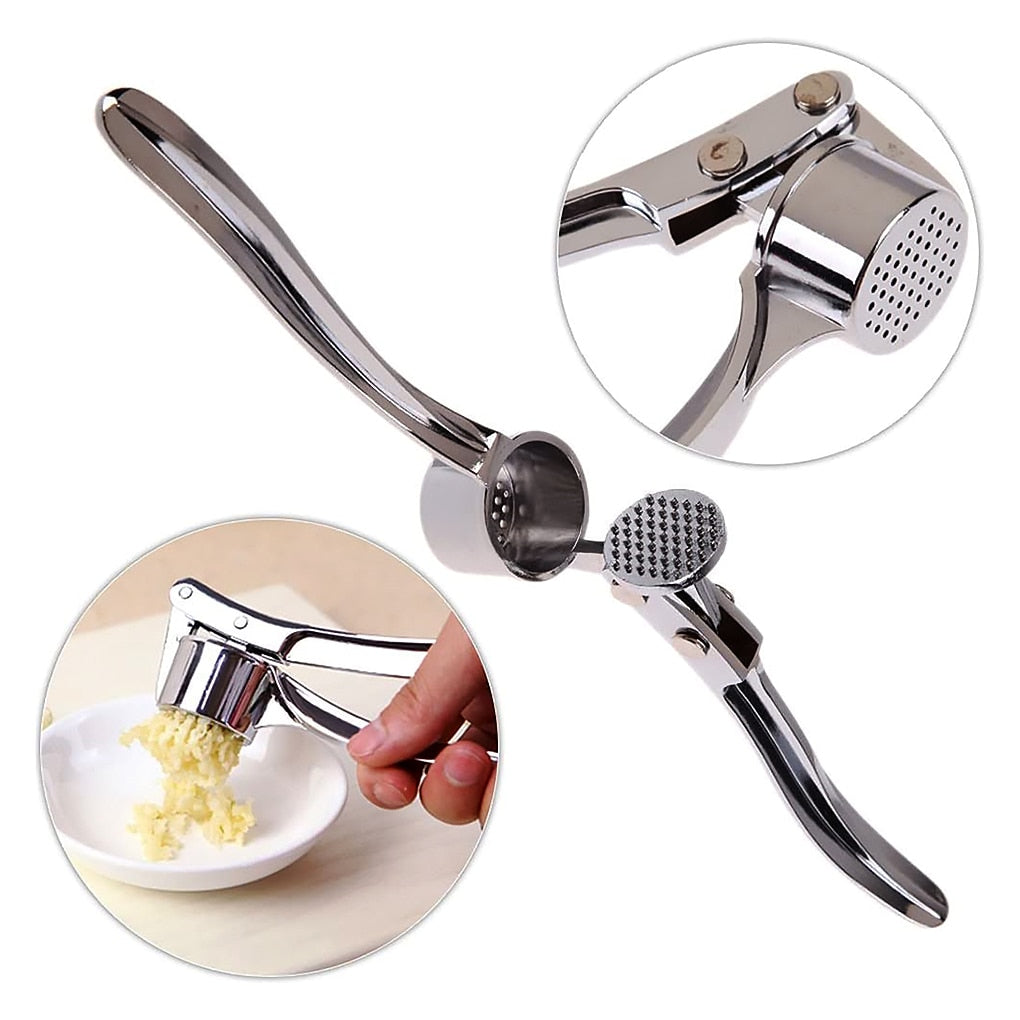 Stainless Steel Garlic Press and Chopper with Ergonomic Handle
