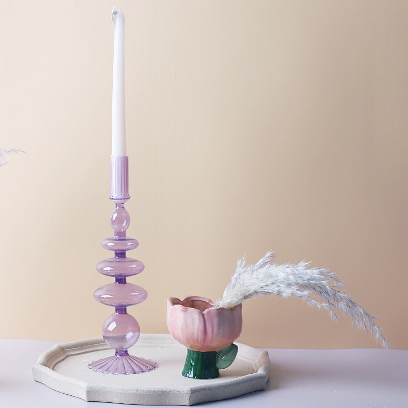 Lilac Glass Taper Candle Holder