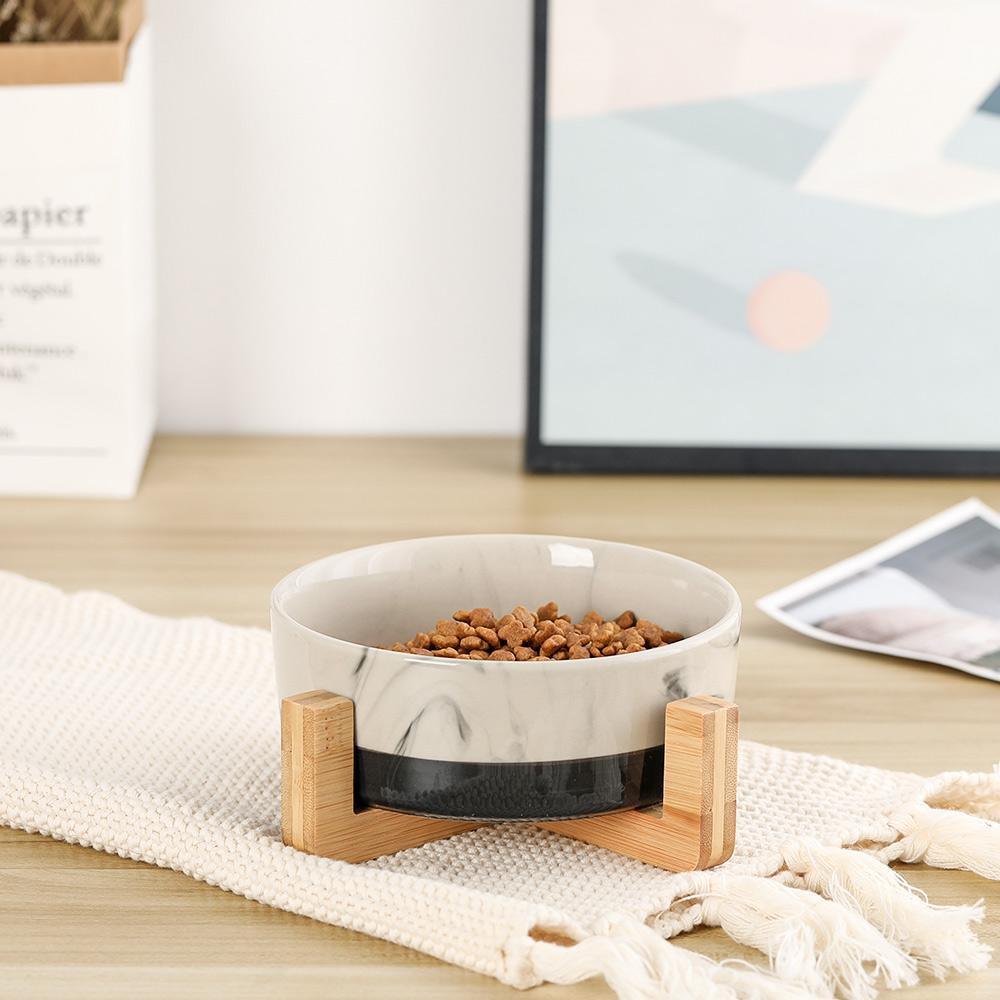 Ceramic Pet Feeding Bowl with Bamboo Base