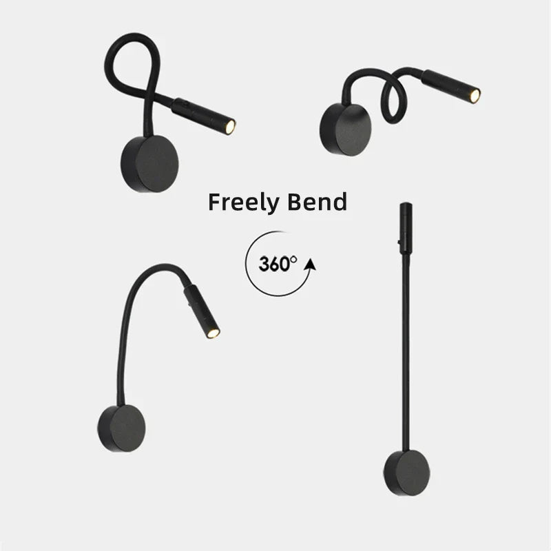 Adjustable LED Reading Wall Lamp with Gooseneck and Touch Switch - 1W/3W Options