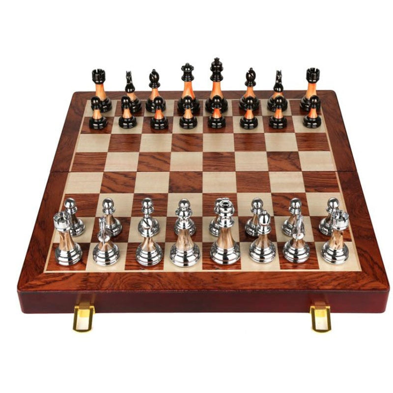 Luxurious Metal Chess Set with 45 cm Wooden Board