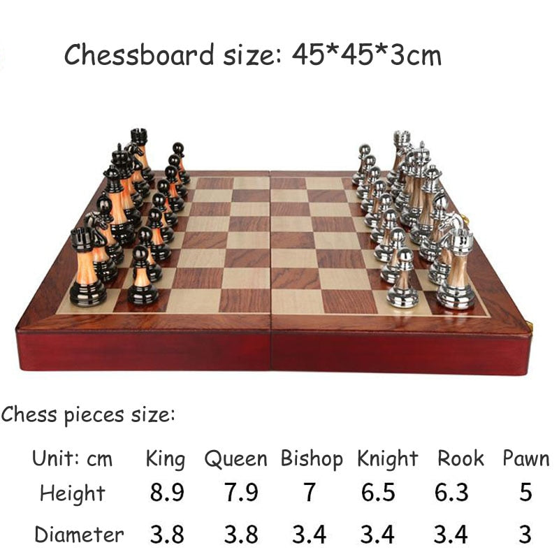 Luxurious Metal Chess Set with 45 cm Wooden Board