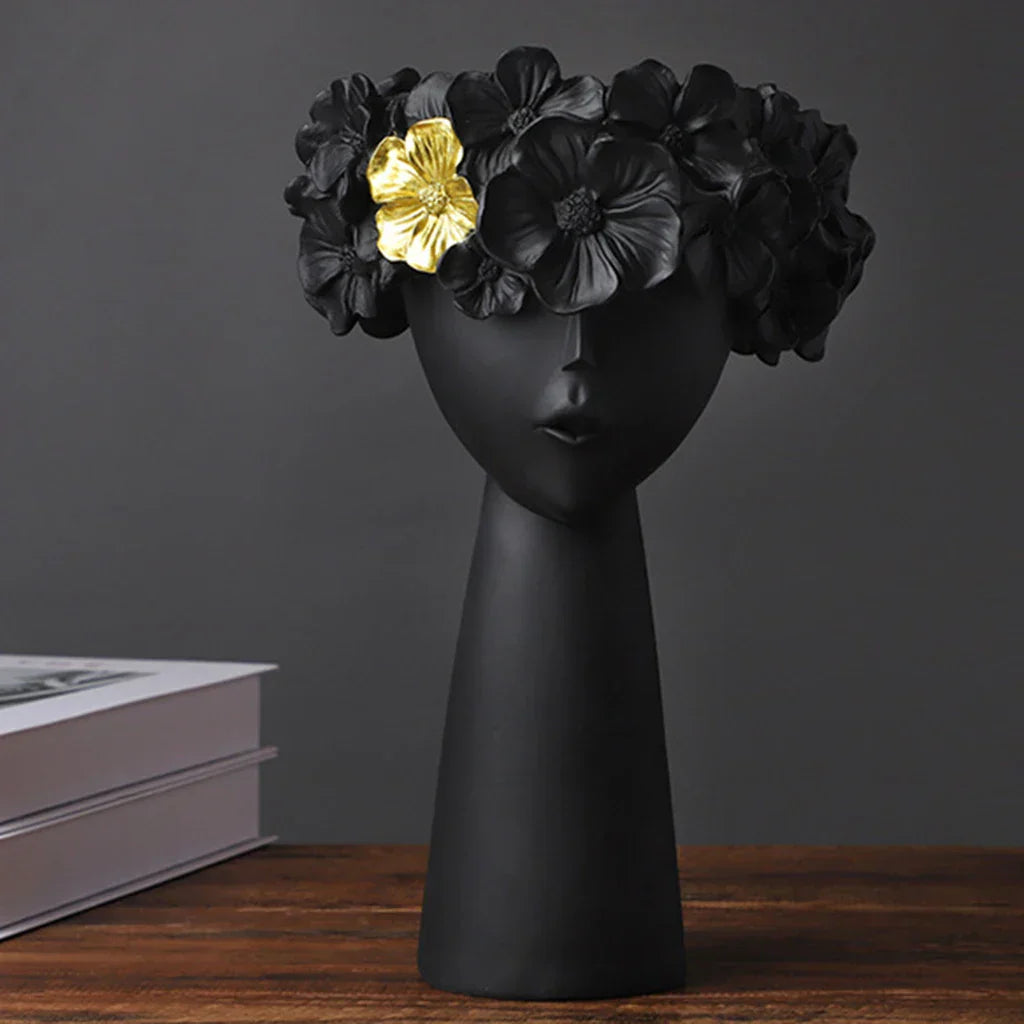 Resin Flower Vase with Female Face - Modern Decorative Statue for Office and Home