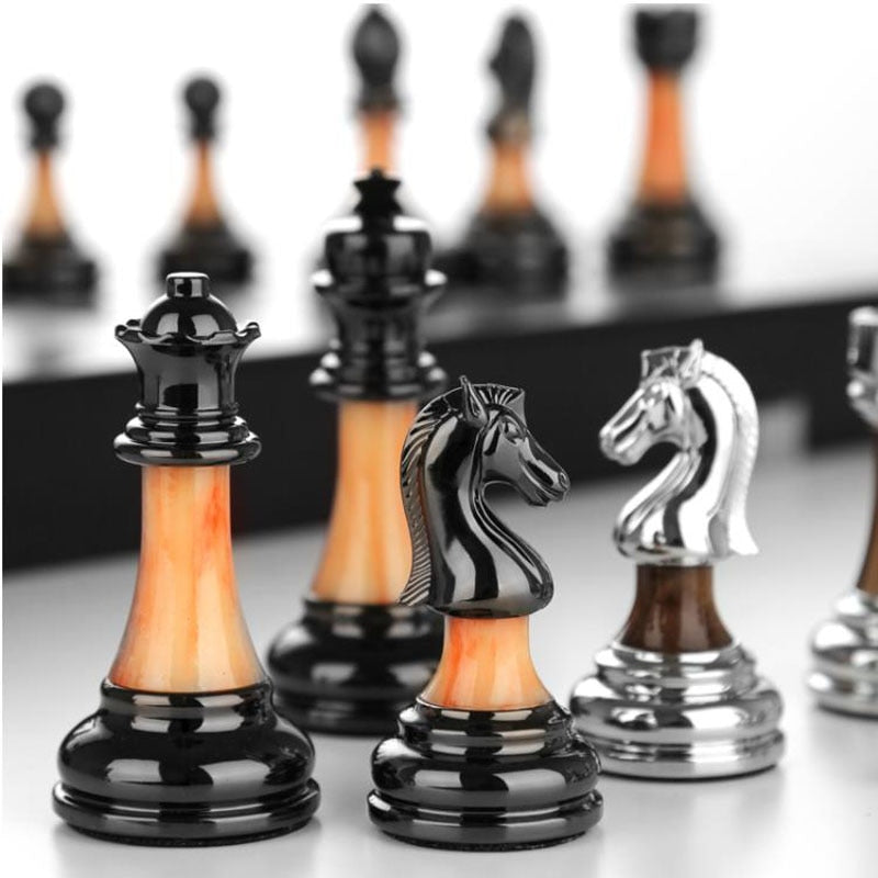 Luxurious Metal Chess Set with 45 cm Wooden Board