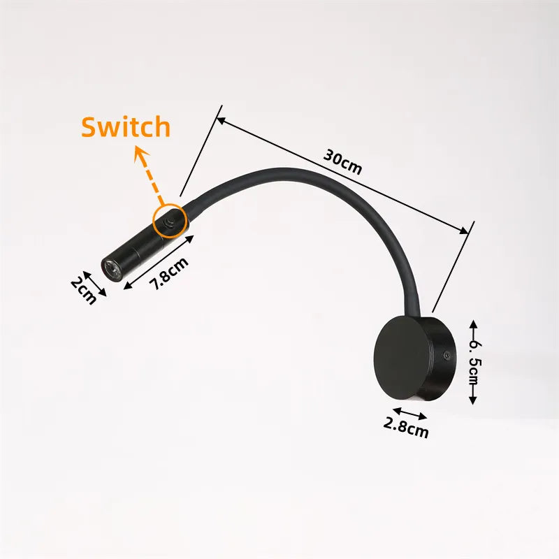 Adjustable LED Reading Wall Lamp with Gooseneck and Touch Switch - 1W/3W Options