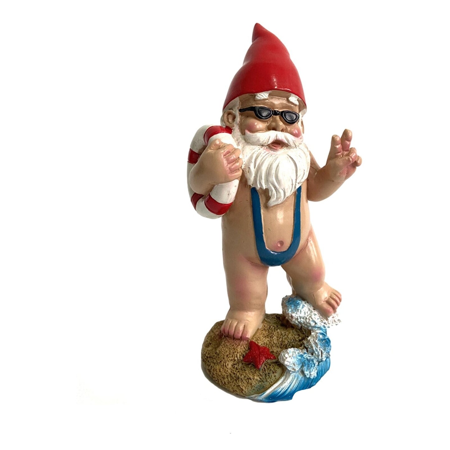 Surfboard Garden Gnome Statue - Playful Outdoor Decor