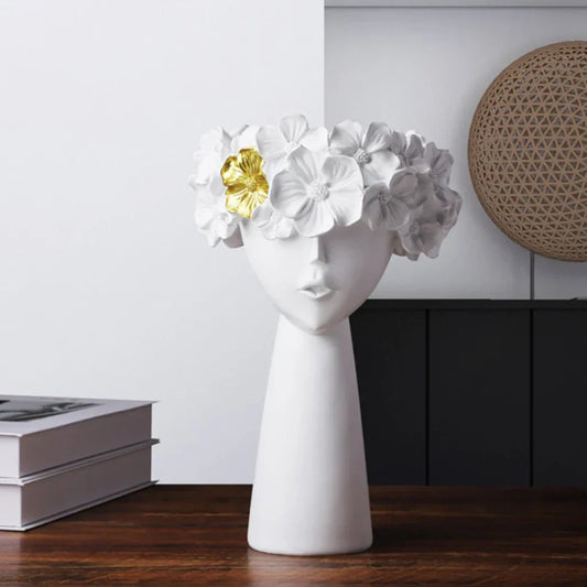 Modern Resin Girl Face Flower Vase for Dried Flowers and Succulents