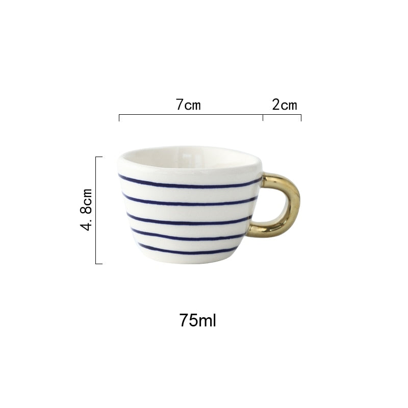 Geometric Ceramic Coffee Mug with Gold Handle