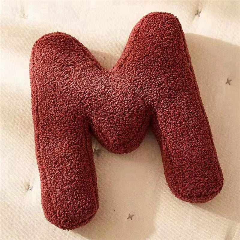 Alphabet Letter Fleece Pillow in Chestnut Brown and Cream