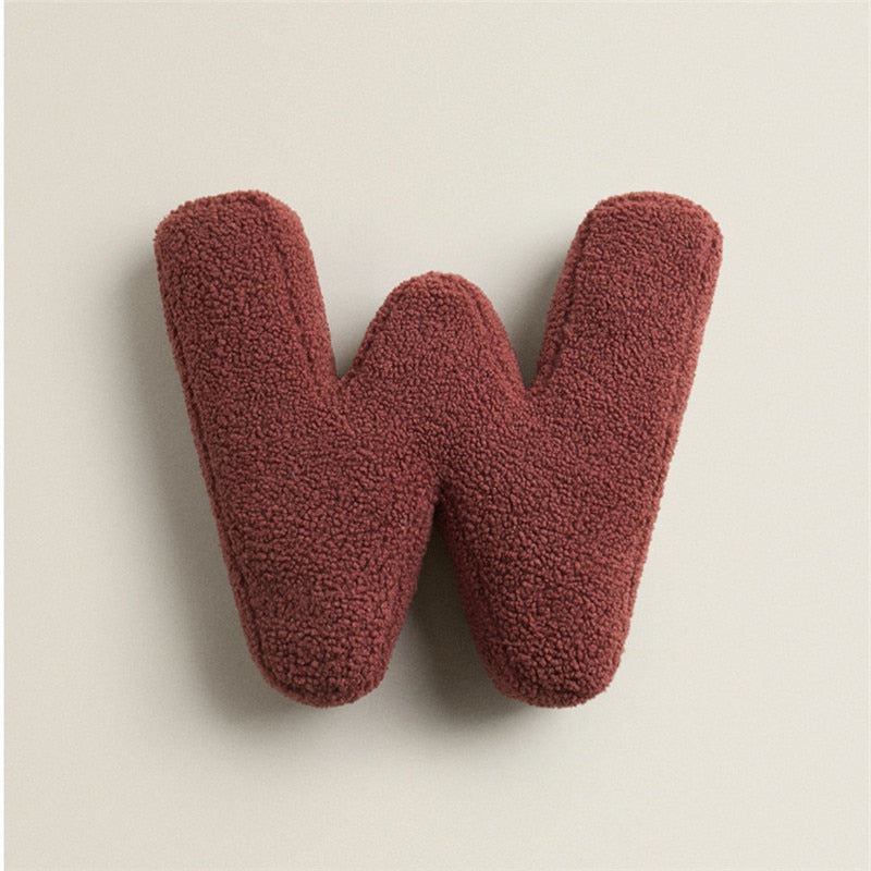 Alphabet Letter Fleece Pillow in Chestnut Brown and Cream