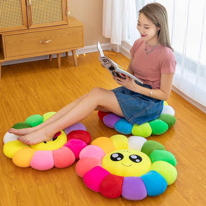 Colorful Sunflower Round Plush Seat Cushion