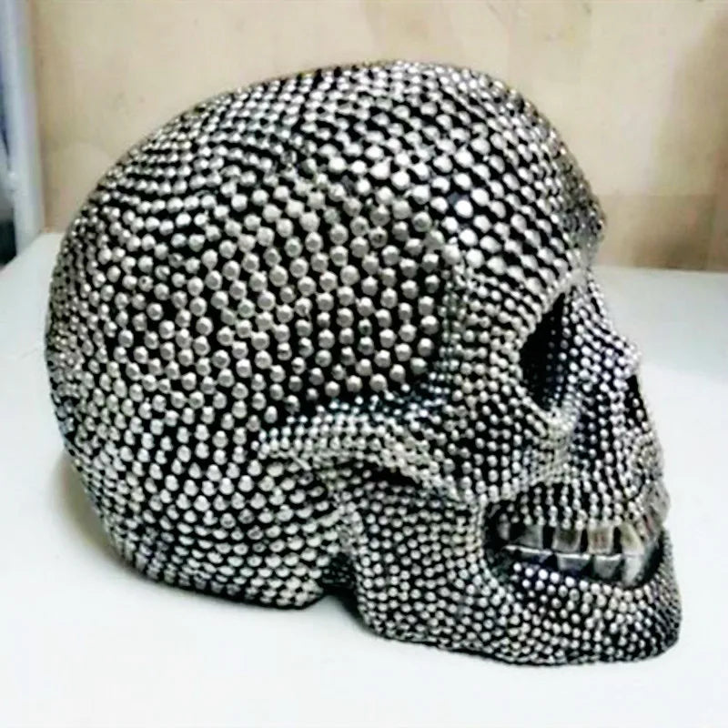 Large Silver and Gold Skull Resin Sculpture Decorative Figure