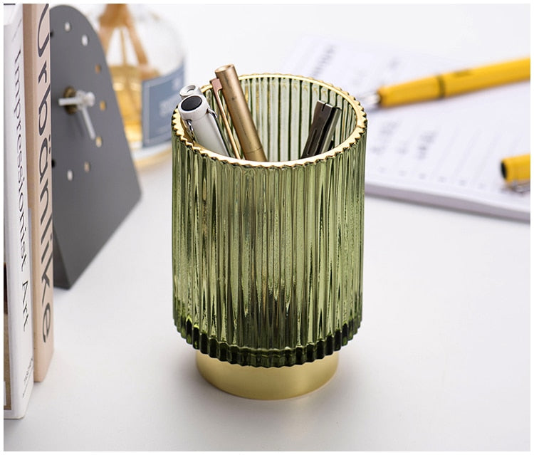 Gold Foil Glass Makeup Organizer with Textured Finish