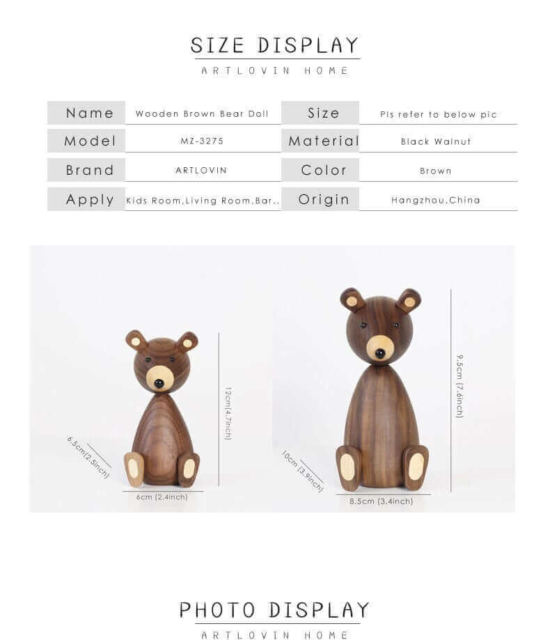 Danish Wooden Brown Bear Family Ornaments in Walnut and Beech