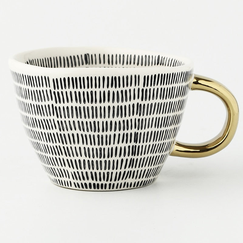 Geometric Ceramic Coffee Mug with Gold Handle