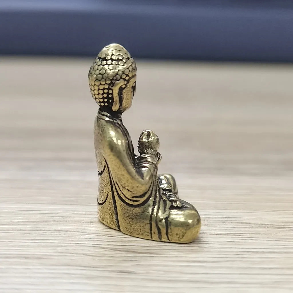 Mini Brass Buddha Statues - Set of 10 for Office Decor