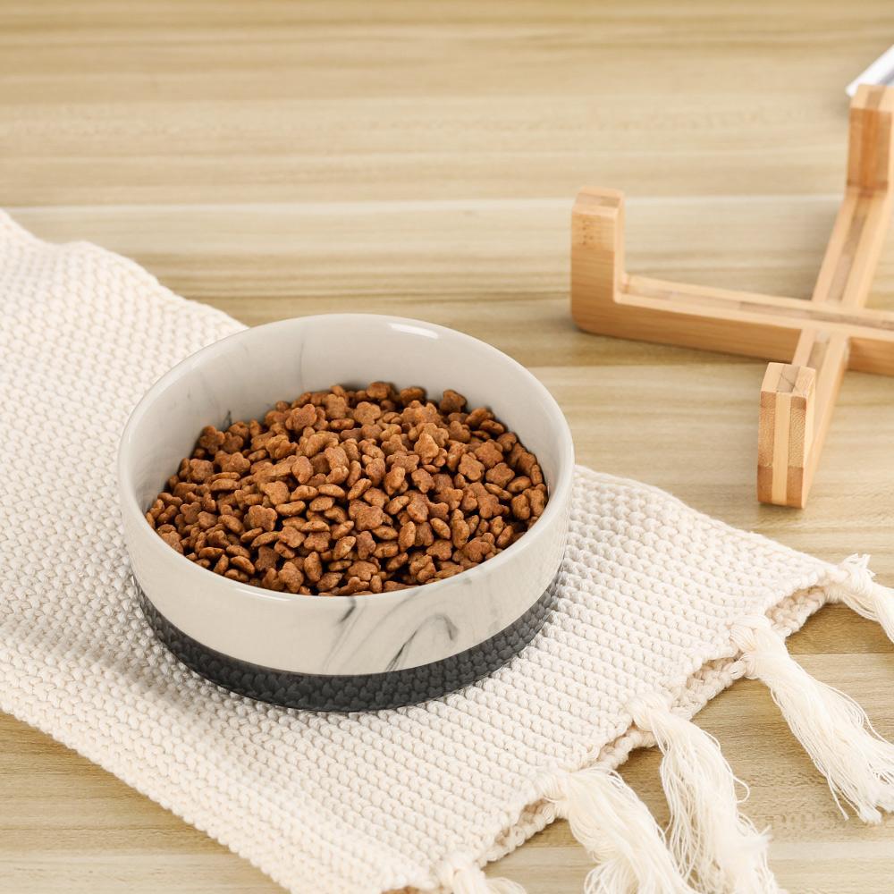 Ceramic Pet Feeding Bowl with Bamboo Base