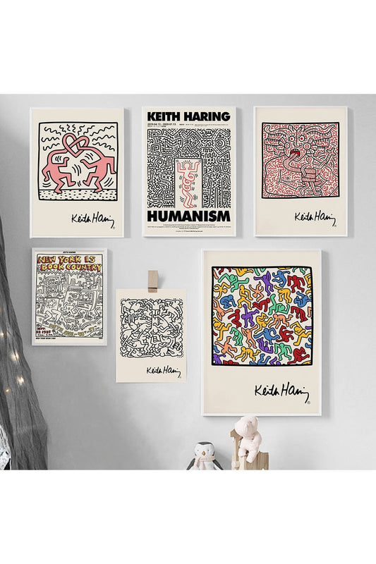 Keith Haring Inspired Linen Canvas Art