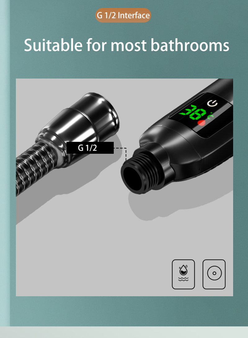 Shower Head with Built-in Temperature Display and 4 Settings