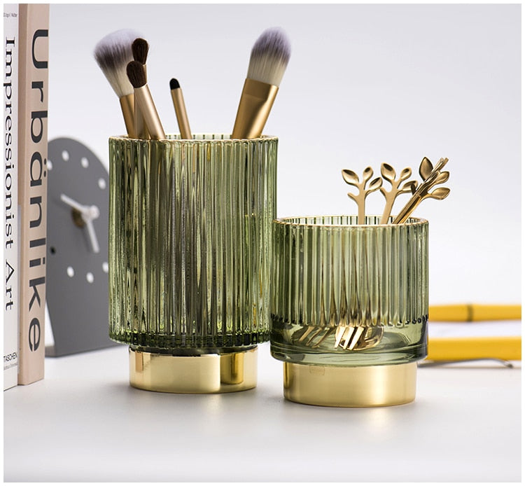 Gold Foil Glass Makeup Organizer with Textured Finish