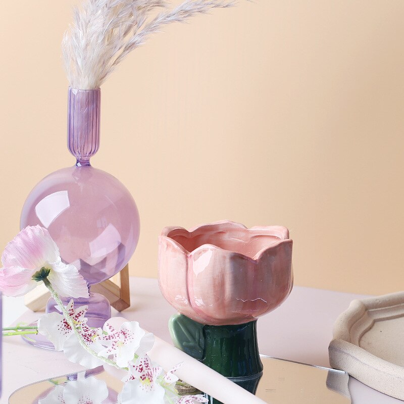 Lilac Glass Taper Candle Holder