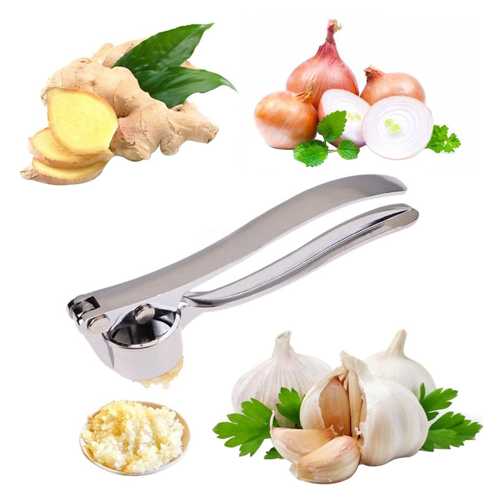 Stainless Steel Garlic Press and Chopper with Ergonomic Handle