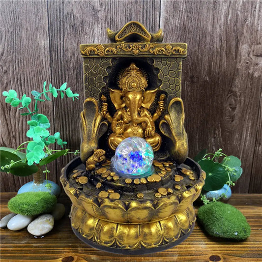 Ganesha Statue with LED Waterfall Fountain for Indoor Decor